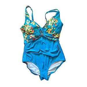 LANDS END Tropical One Piece Swimsuit with Ruching Size 8 or M